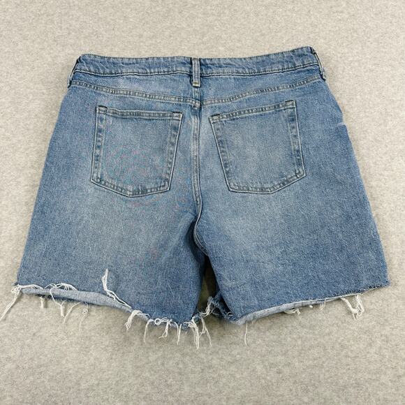 Free Assembly Jeans Denim Short WMNS Sz 14 Light Wash Blue Frayed Hem High Rise - Picture 5 of 11